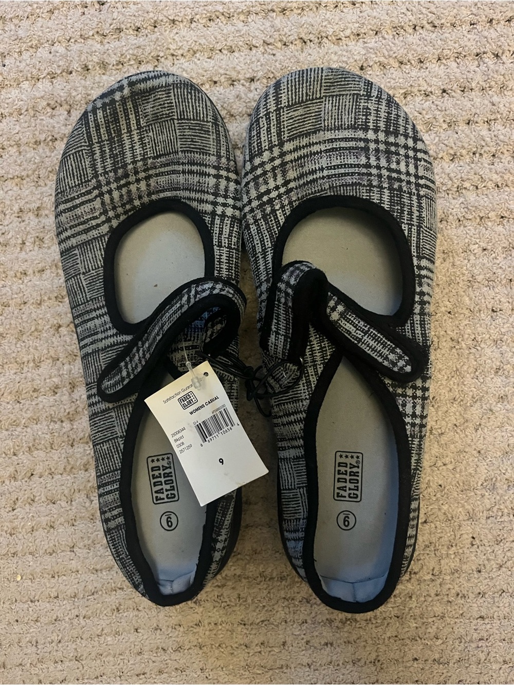 Faded Glory Black and White Plaid Mary Jane Flats